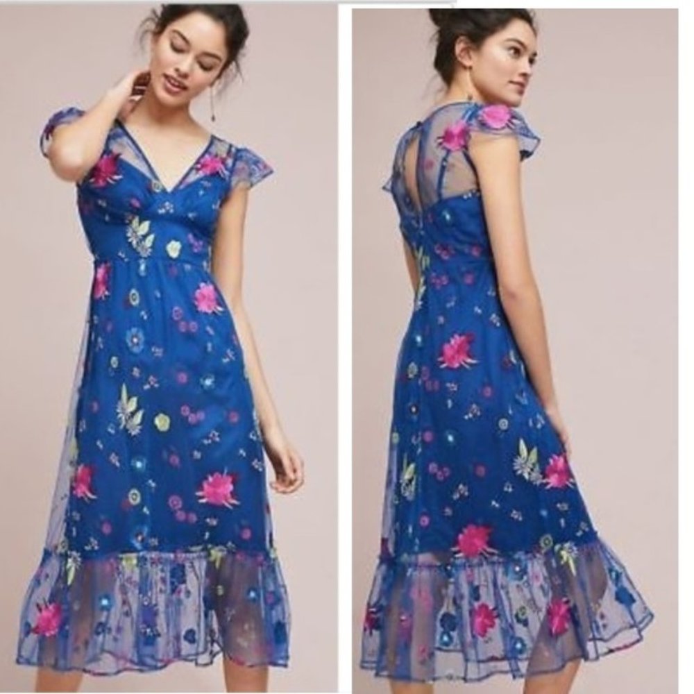 New With Tags Anthropologie Embroidered Topaz Dress
